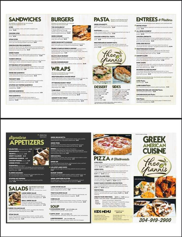 Theo Yianni's Authentic Greek Restaurant - Weirton, WV menu_pic