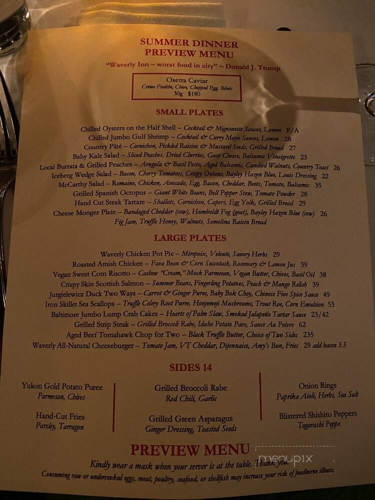 Waverly clearance inn menu