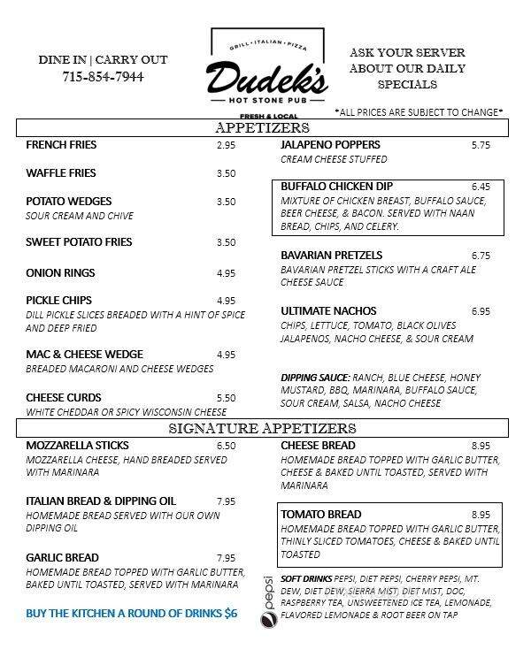 Hot Stone Pub - Crivitz, WI menu_pic