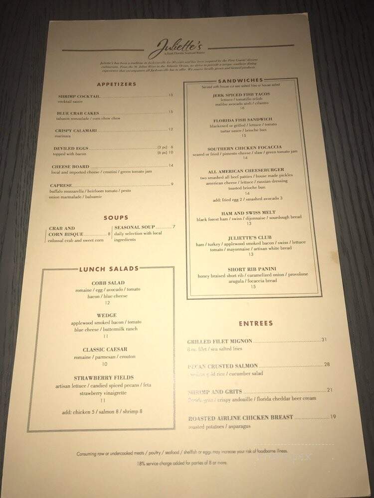 Juliette's Bistro at Omni Jacksonville Hotel - Jacksonville, FL menu_pic