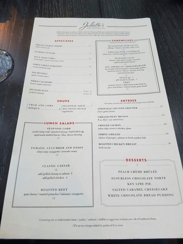 Juliette's Bistro at Omni Jacksonville Hotel - Jacksonville, FL menu_pic