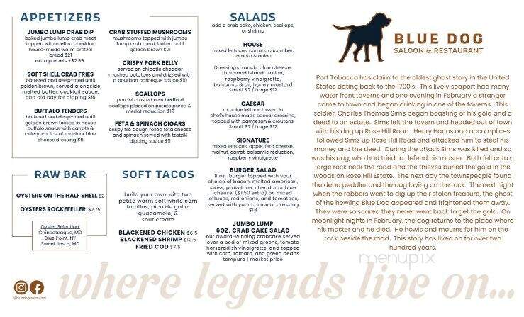 Blue Dog Saloon and Restaurant - Port Tobacco, MD menu_pic