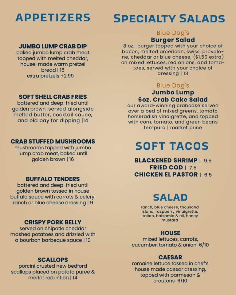 Blue Dog Saloon and Restaurant - Port Tobacco, MD menu_pic