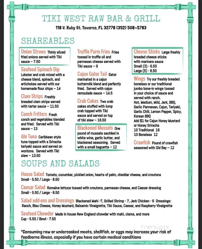 Tiki West - Tavares, FL menu_pic