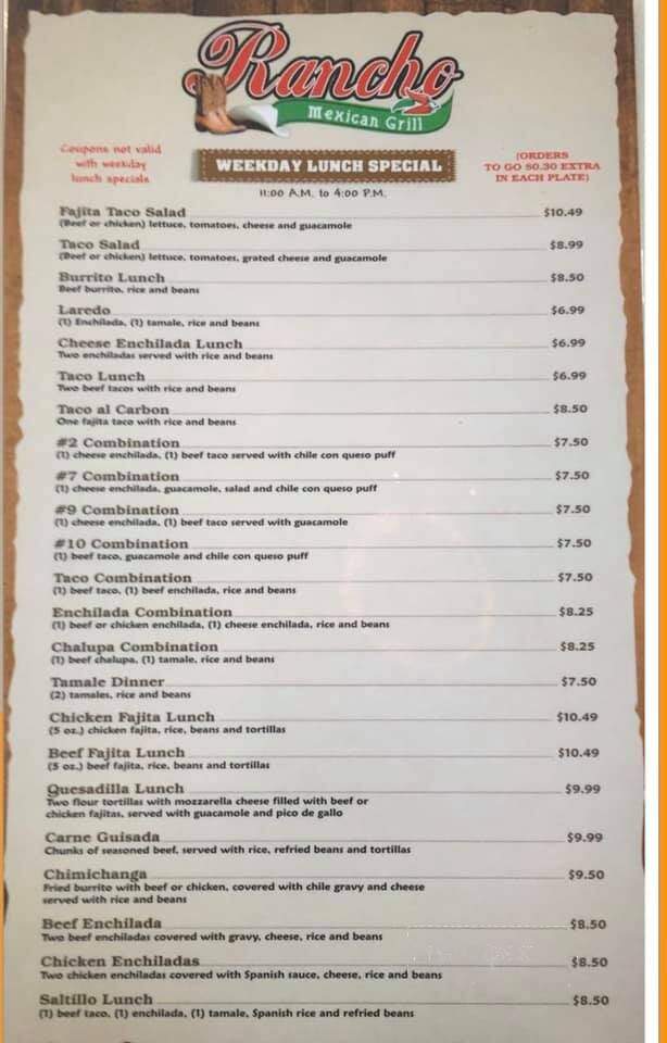 Rancho Mexican - Friendswood, TX menu_pic