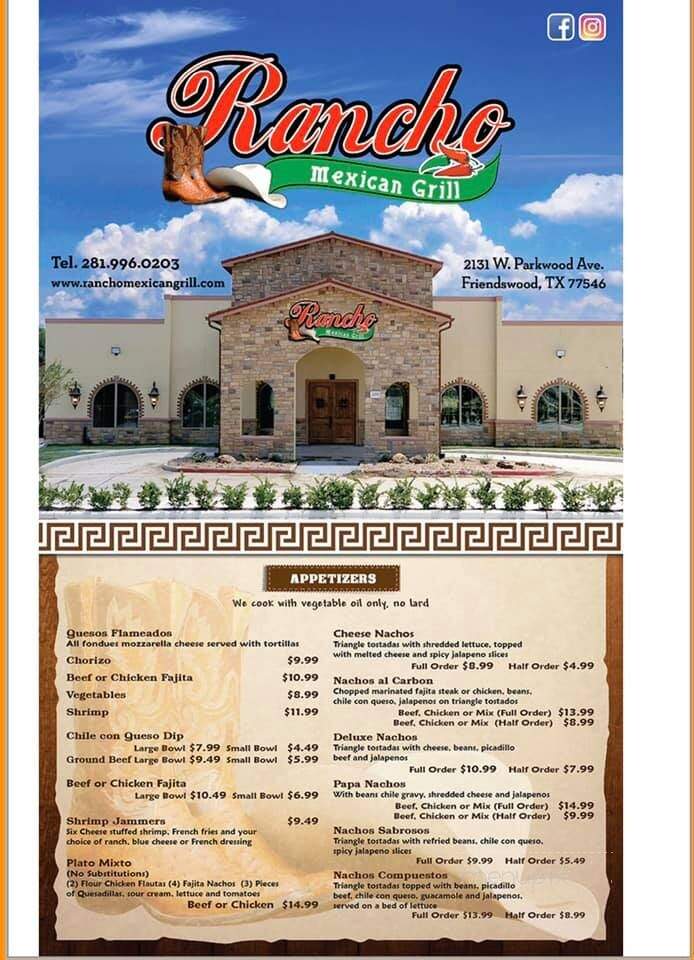 Rancho Mexican - Friendswood, TX menu_pic