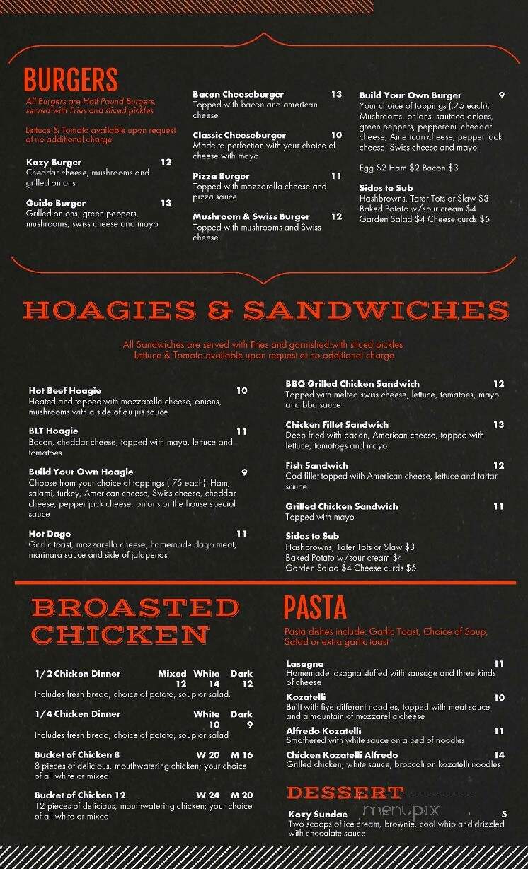 Kozy Korner - Hudson, WI menu_pic