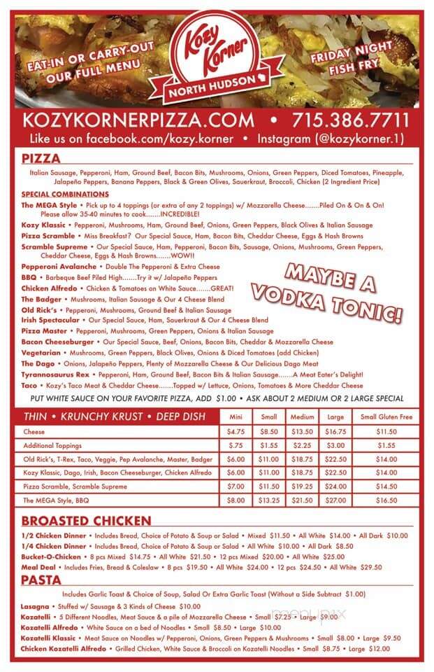 Kozy Korner - Hudson, WI menu_pic