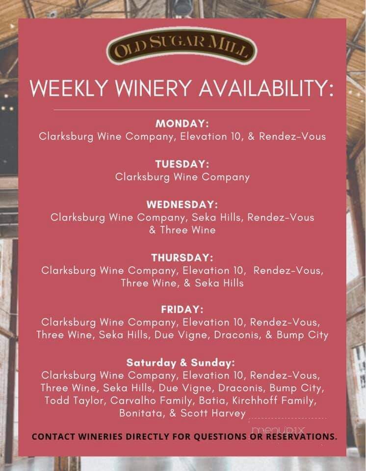 The Old Sugar Mill - Clarksburg, CA menu_pic