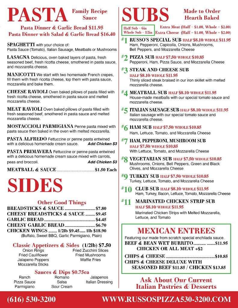Russo's Pizza - Wyoming, MI menu_pic