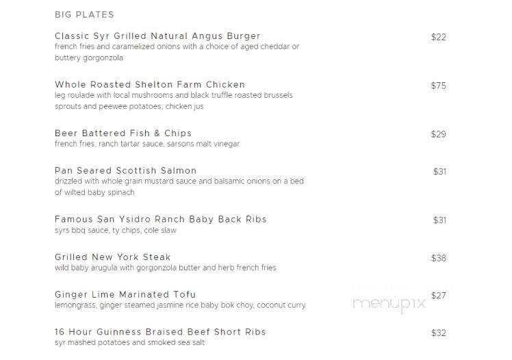Plow & Angel - Montecito, CA menu_pic