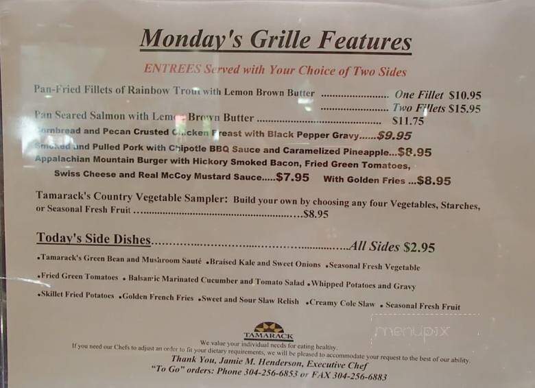 The Greenbrier at Tamarack - Beckley, WV menu_pic