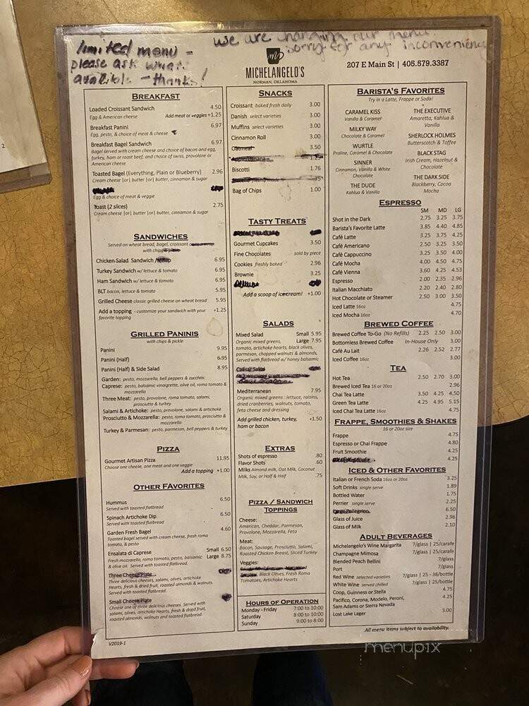 Michelangelo's Coffee & Wine Bar - Norman, OK menu_pic