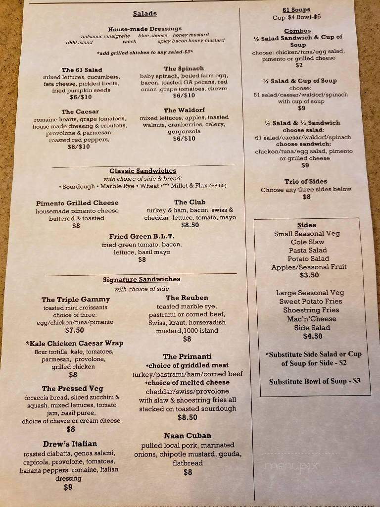 61 Main - Jasper, GA menu_pic