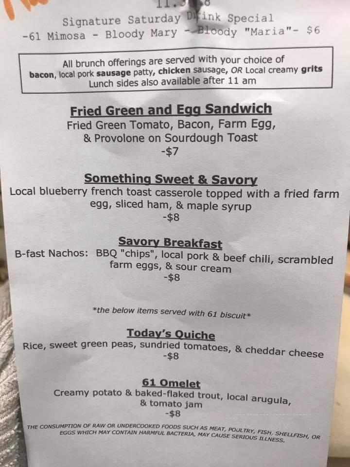 61 Main - Jasper, GA menu_pic