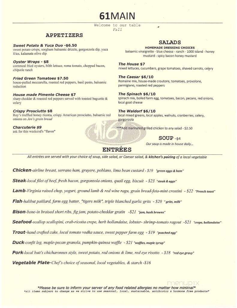 61 Main - Jasper, GA menu_pic