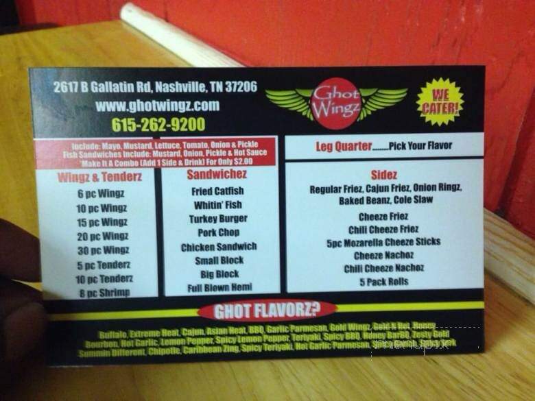 Ghot Wingz - Nashville, TN menu_pic