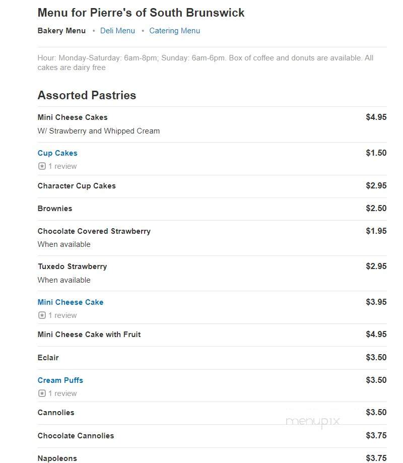 Pierre's Bakery - Monmouth Junction, NJ menu_pic
