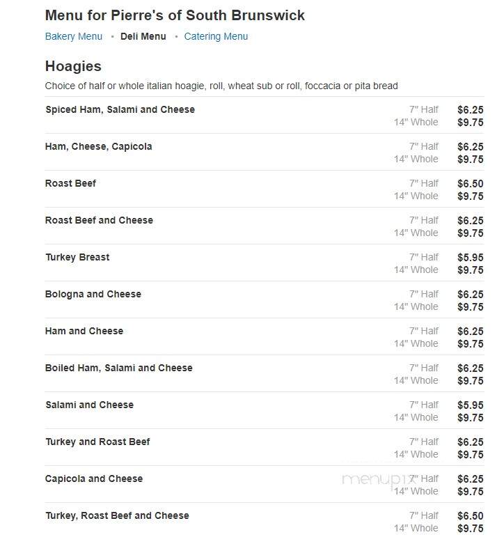 Pierre's Bakery - Monmouth Junction, NJ menu_pic