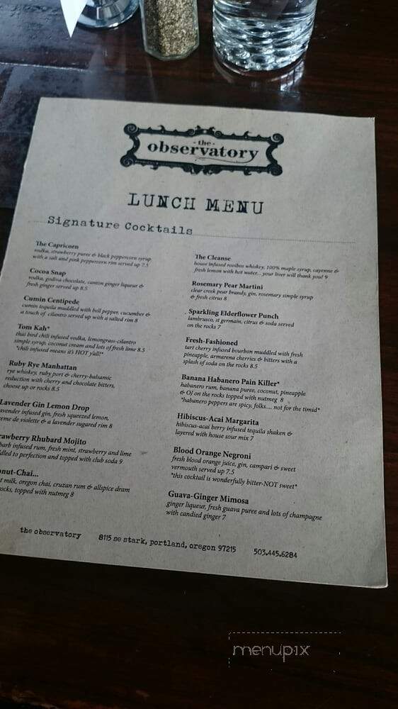 The Observatory - Portland, OR menu_pic