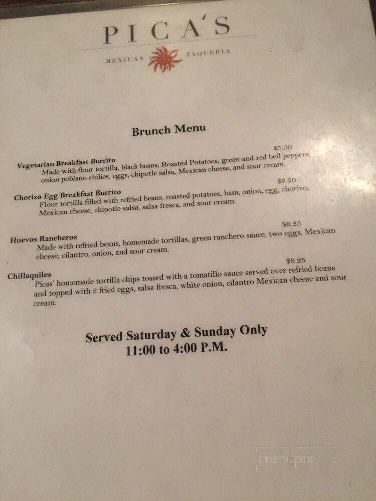 Pica's Mexican Taqueria - Jackson, WY menu_pic