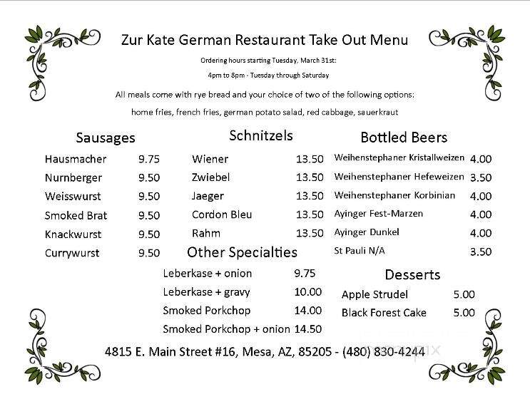 German Restaurant Zur-Kate - Mesa, AZ