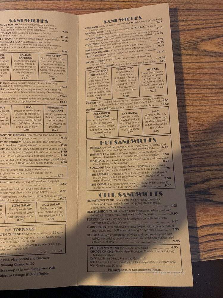 Main Bar Sandwich Shop - Sarasota, FL menu_pic