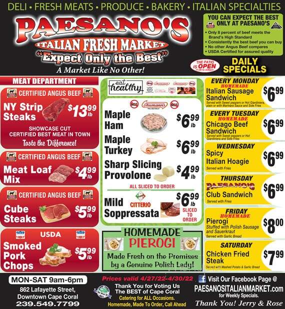 Paesano - Cape Coral, FL menu_pic