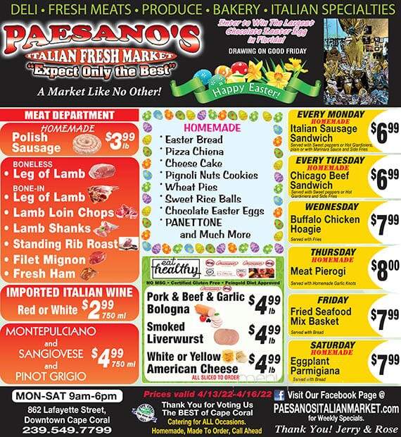 Paesano - Cape Coral, FL menu_pic
