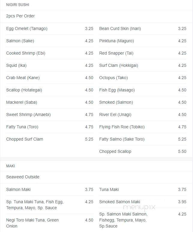 Sushi N - Winnipeg, MB menu_pic
