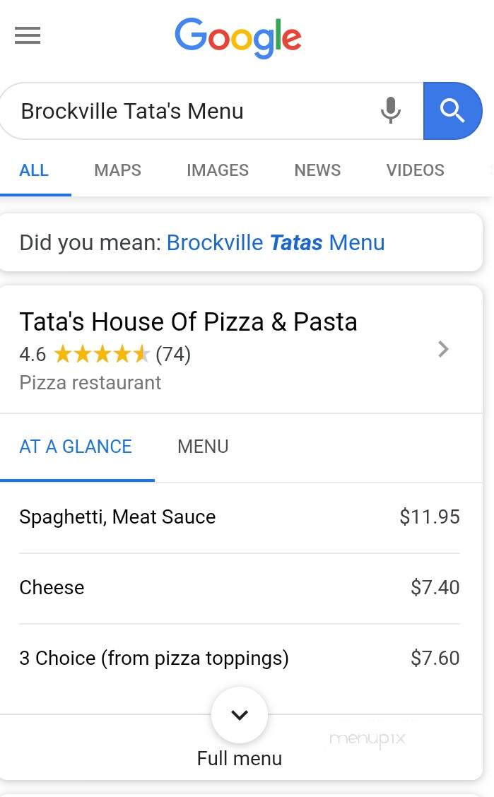 Tata's House of Pizza & Pasta - Brockville, ON menu_pic