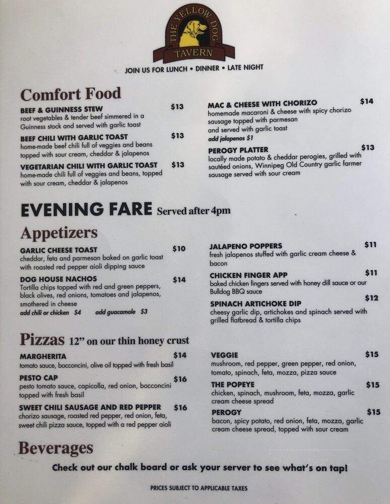 Yellow Dog Tavern - Winnipeg, MB menu_pic