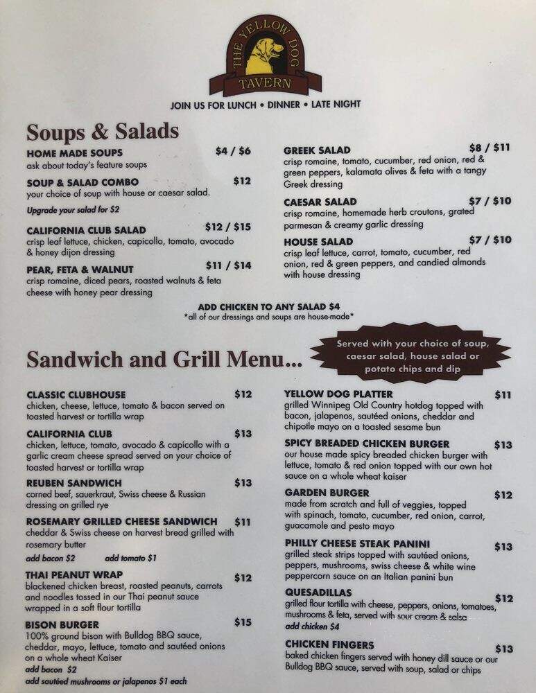 Yellow Dog Tavern - Winnipeg, MB menu_pic