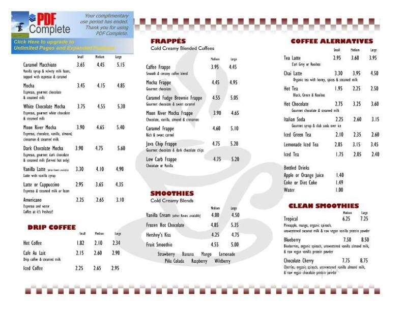 Cutter's Point Coffee - Savannah, GA menu_pic