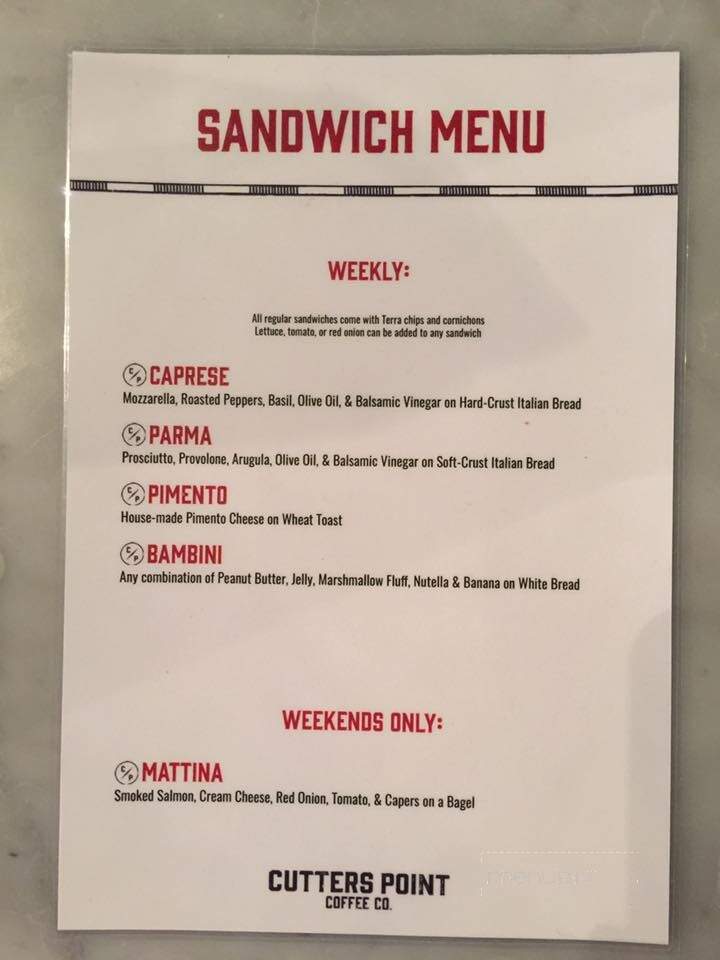 Cutter's Point Coffee - Savannah, GA menu_pic