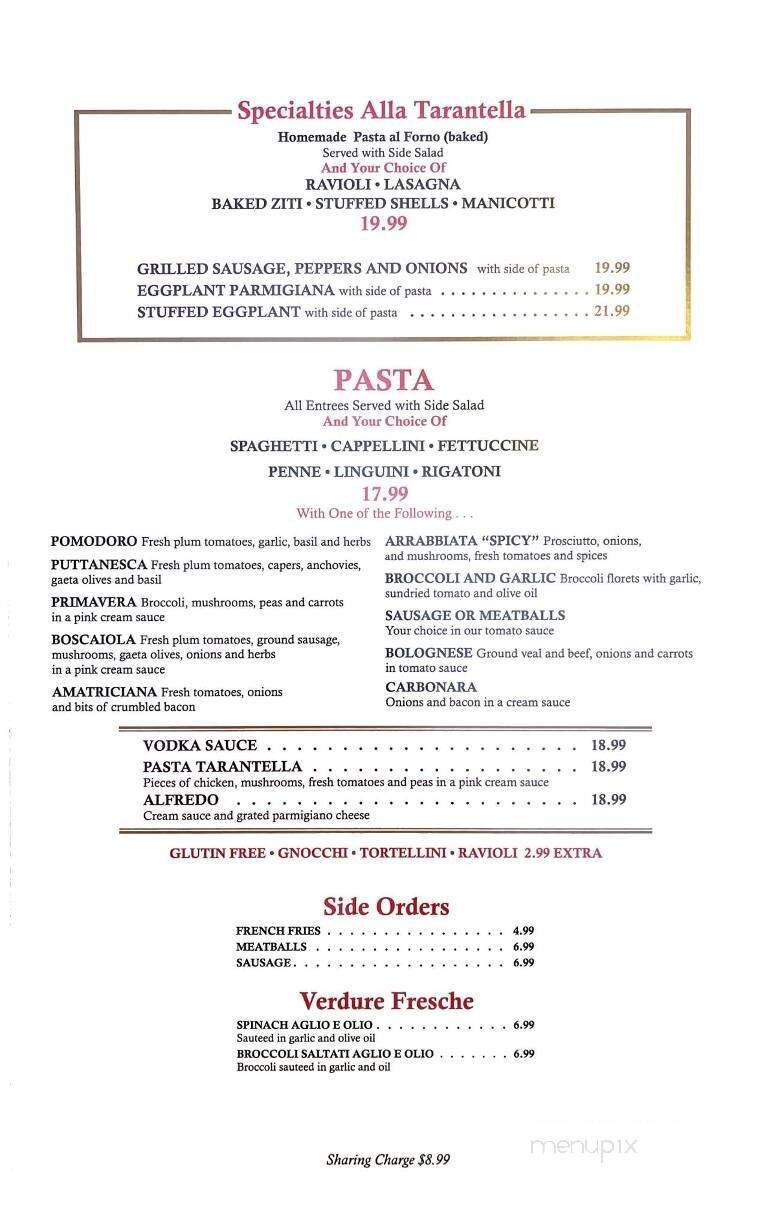 Tarantella Restaurant - Medford, NJ menu_pic