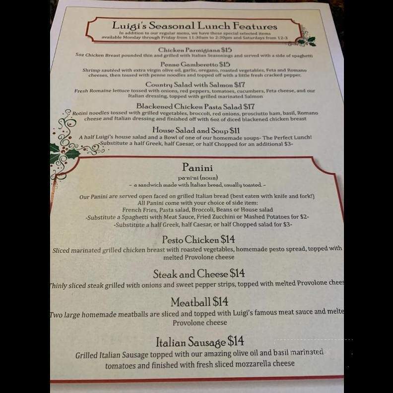 Luigi's - Fayetteville, NC menu_pic