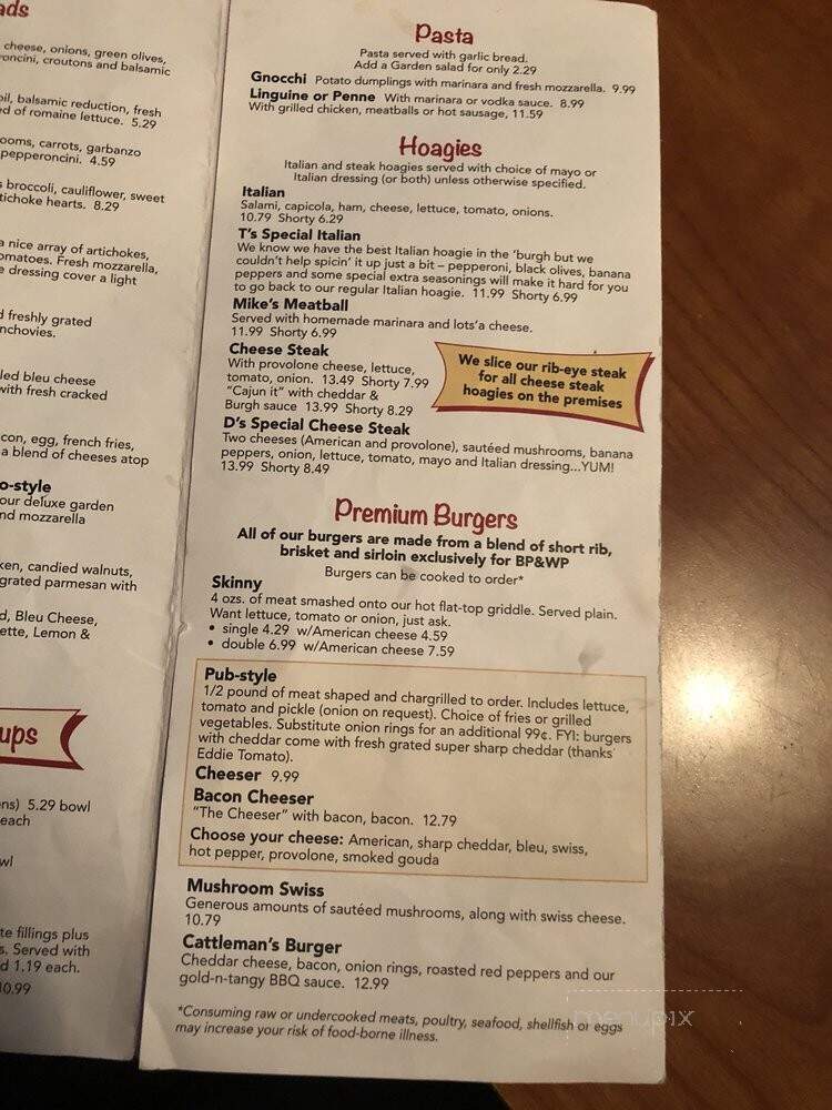 Burgh's Pizza & Wing Pub - Bridgeville, PA menu_pic