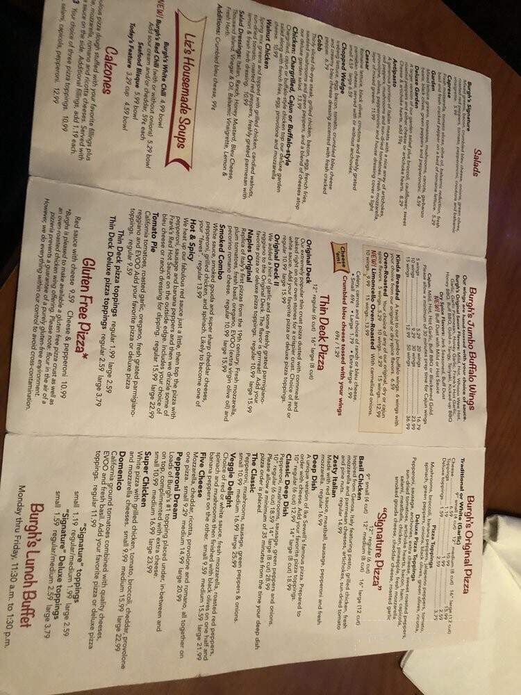 Burgh's Pizza & Wing Pub - Bridgeville, PA menu_pic