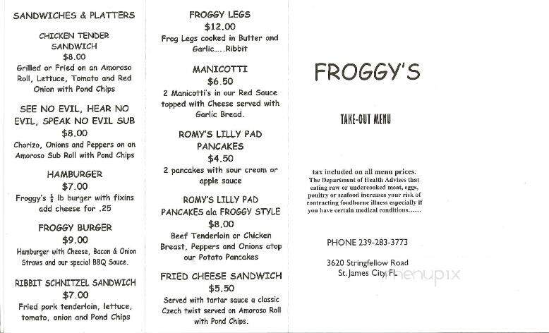 Froggy's - St James City, FL menu_pic