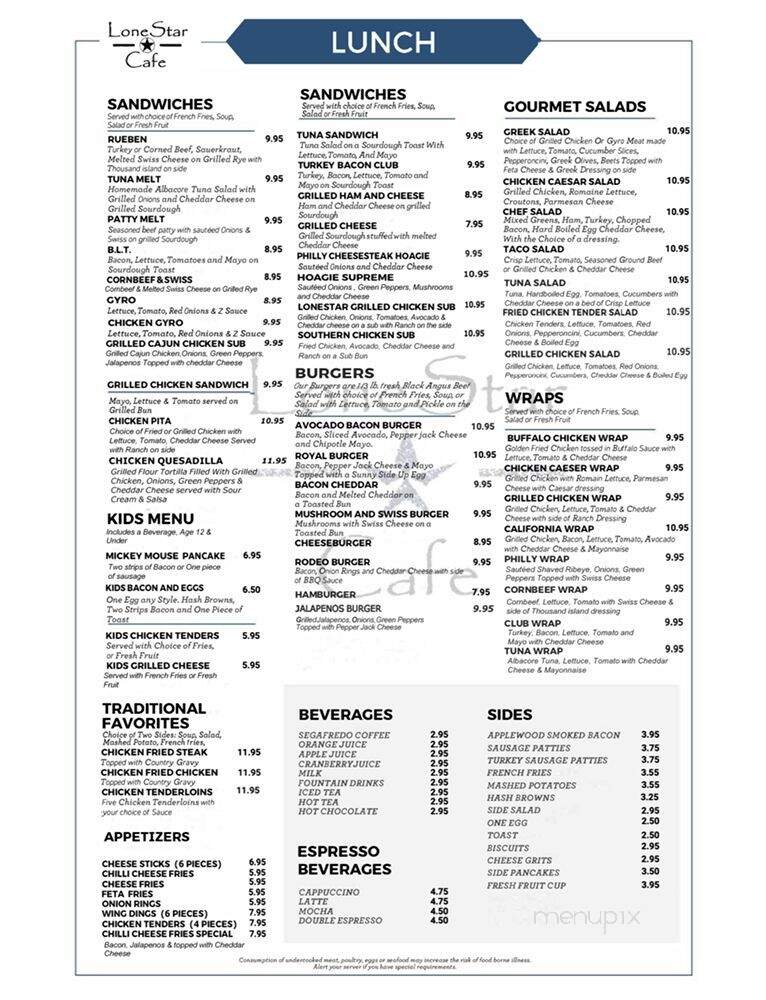 Lone Star Cafe - Arlington, TX menu_pic