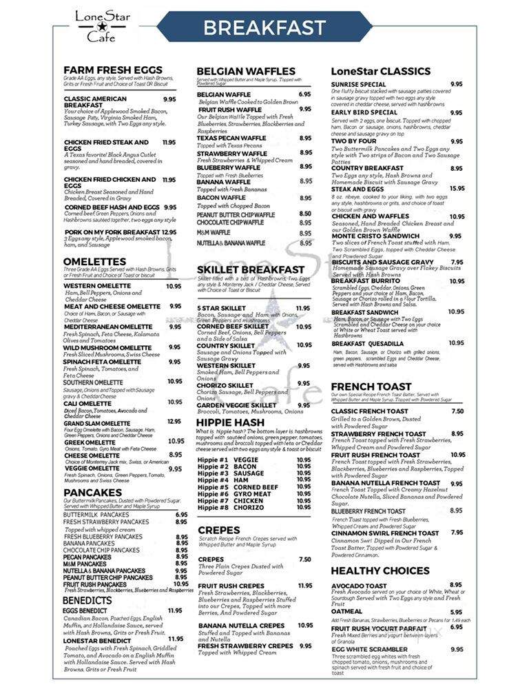 Lone Star Cafe - Arlington, TX menu_pic