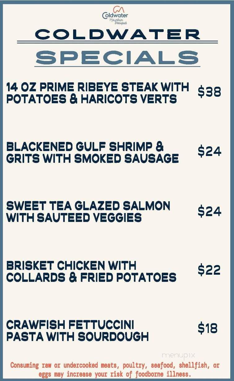 Coldwater Mountain Brewpub - Anniston, AL menu_pic