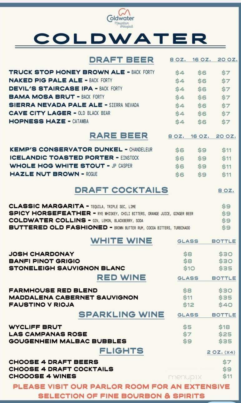 Coldwater Mountain Brewpub - Anniston, AL menu_pic