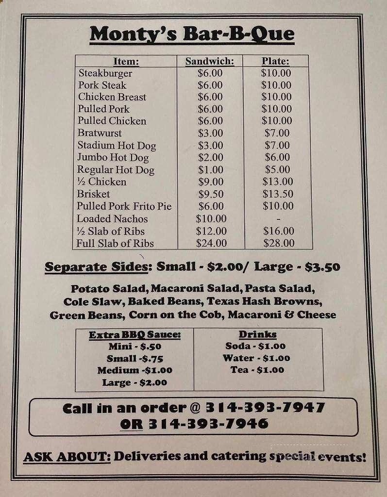 Monty's Catering - Troy, MO menu_pic