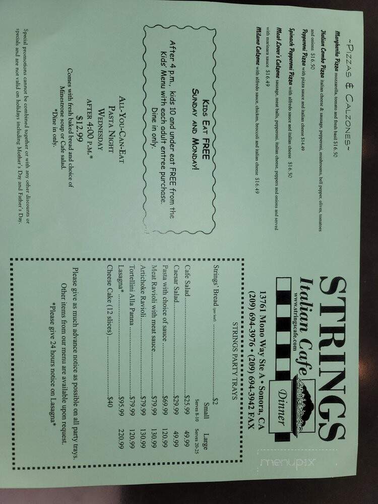 Strings Italian Cafe - Sonora, CA menu_pic