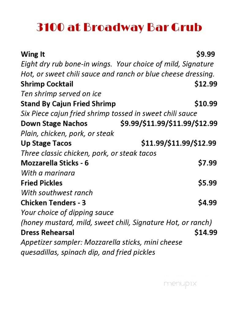 3100 at Broadway - Paducah, KY menu_pic