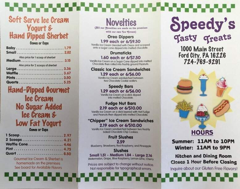 Speedy's Tasty Treats - Ford City, PA menu_pic