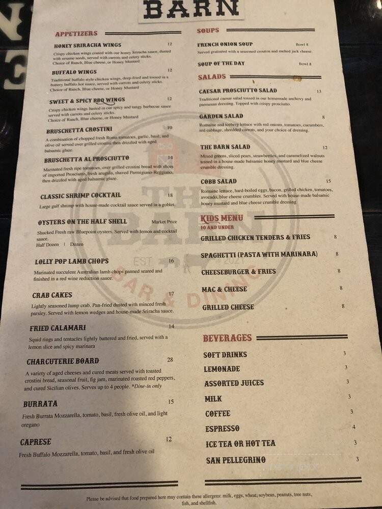 The Barn - Ramona, CA menu_pic