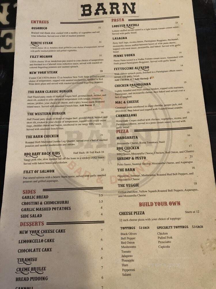 The Barn - Ramona, CA menu_pic